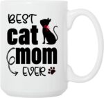 Funny Christmas Gift for Cat Mom, Mothers Day Gift Coffee Mug - Best Cat Mom Novelty Ceramic Mug Tea Cup 15 Oz