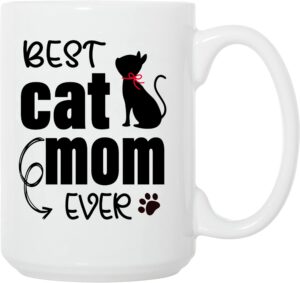 Funny Christmas Gift for Cat Mom, Mothers Day Gift Coffee Mug - Best Cat Mom Novelty Ceramic Mug Tea Cup 15 Oz