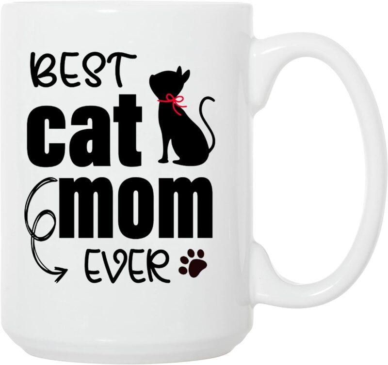 Funny Christmas Gift for Cat Mom, Mothers Day Gift Coffee Mug - Best Cat Mom Novelty Ceramic Mug Tea Cup 15 Oz