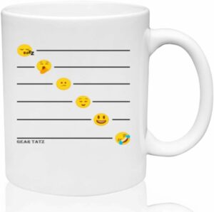 Gear Tatz Funny Coffee Mug/Cup With Emoji Emotional Indicator, White, Ceramic, 11oz. double-sided fun novelty gag prank mothers day gifts for women,men,boss,dad,husband...