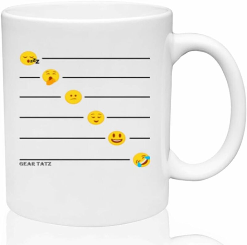 Gear Tatz Funny Coffee Mug/Cup With Emoji Emotional Indicator, White, Ceramic, 11oz. double-sided fun novelty gag prank mothers day gifts for women,men,boss,dad,husband...