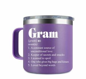 Gram Definition Tumbler Handle - Gram Insulated Coffee Mug - Mothers Day Gifts For Gram - Tumbler Gifts For Gram - Abuela Mothers Day Gifts From Granddaughter And Grandson, 14oz
