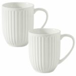 Hasense Porcelain Coffee Mug Set of 2, 20 Oz Large Coffee Mug, Ceramic Latte Cup with Handle, Modern Ribbed Design Tea Cup for Coffee, Cocoa, Wedding, Housewarming Gift, White