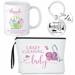 Havawish 3 Pcs Housekeeping Gifts Cleaning Bags for Housekeepers Cleaning Makeup Bag Thank You Coffee Mug 11 oz Novelty Mug Housekeeping Appreciation Keychains