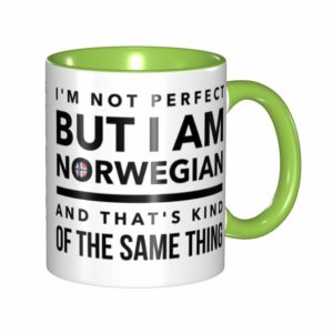 I'M Not Perfect But I'M Norwegian And That'S Kind Of The Same Thing Norway Flag Norwegian Gifts For Women Norwegian Gifts For Men Internal And Handle Green 11Oz Mug