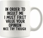 In Order To Insult Me I Must First Value Your Opinion Sarcastic Gifts to Friends Coworkers Sarcasm Novelty DrinkwareCeramic Mug 11 oz White