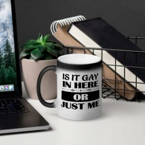 Is It Gay in Here Or Just Me LGBT Color Changing Black to White Mug Coffee Tea Cup Inspirational Quotes Heat Activation Mug for Graduation Anniversary Christmas Gift 11oz