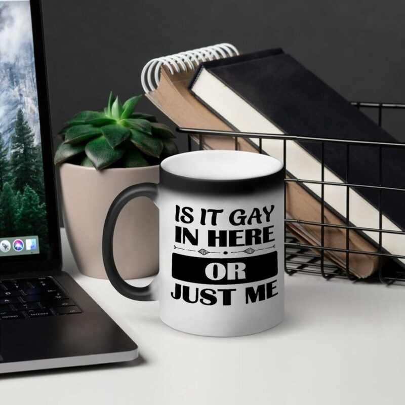 Is It Gay in Here Or Just Me LGBT Color Changing Black to White Mug Coffee Tea Cup Inspirational Quotes Heat Activation Mug for Graduation Anniversary Christmas Gift 11oz