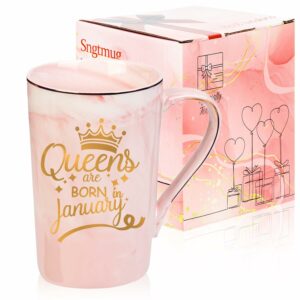 January Birthday Gifts for Women, Queens Are Born In January Mug, January Birthday Gifts, Birthday Gifts Ideas for Women Friends Wife Sister 14 OZ Pink with Gift Box