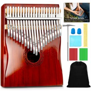 Kalimba Thumb Piano,YUNDIE Portable 21 Keys Mbira Finger Piano with Tune Hammer and Study Instruction,Musical Instruments Gift for Adult Beginners Professional(Brownish Red) (21...
