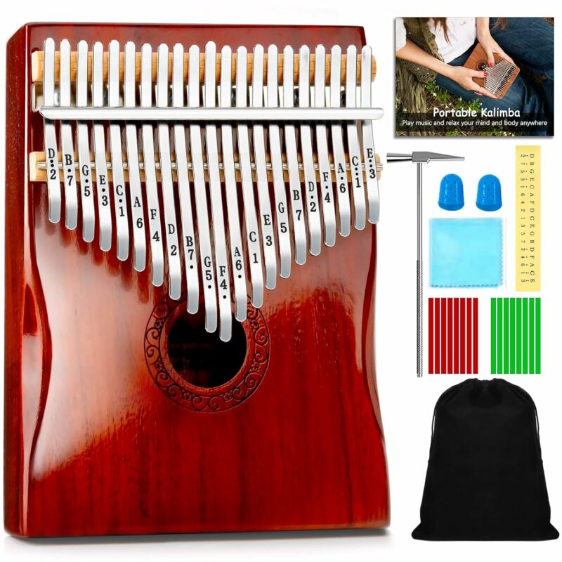 Kalimba Thumb Piano,YUNDIE Portable 21 Keys Mbira Finger Piano with Tune Hammer and Study Instruction,Musical Instruments Gift for Adult Beginners Professional(Brownish Red) (21...