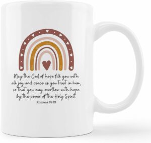 kunlisa Boho Christian Mug - Inspirational Christian Gift, Romans 15:13, Bible Verse Scripture Mug, Religious Mug, 11 oz Ceramic
