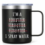 Lifecapido Firefighter Stainless Steel Coffee Mug - 12oz, Black - Birthday, Christmas, Father's Day Gifts for Men, Fireman, Dad, Husband, Grandpa, Friends