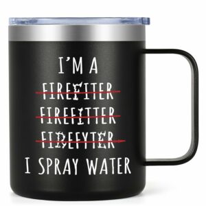 Lifecapido Firefighter Stainless Steel Coffee Mug - 12oz, Black - Birthday, Christmas, Father's Day Gifts for Men, Fireman, Dad, Husband, Grandpa, Friends