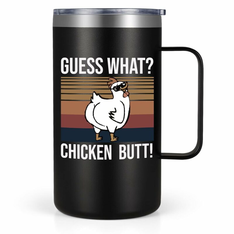 Lifecapido Funny Gifts for Men, Guess What Chicken Butt 20oz Insulated Coffee Mug with Handle, Sassy Christmas Gifts Birthday Gifts Humorous Gifts for Men Dad Grandpa Hunsband...