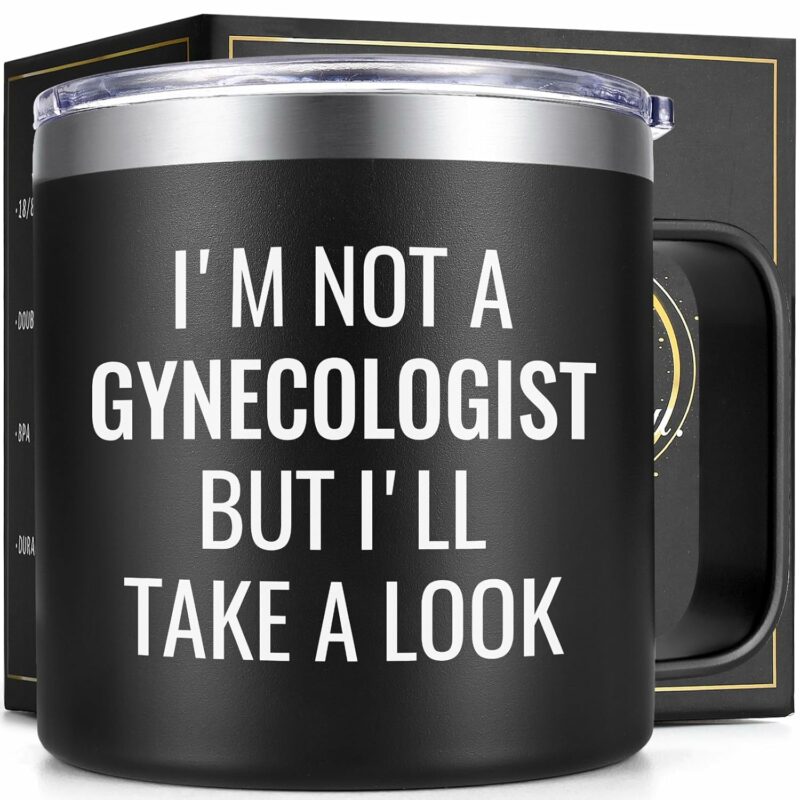 Lifecapido Funny Gifts for Men, I'm Not A Gynecologist But I’ll Take A Look 14 oz Insulated Coffee Mug, Great Dirty Santa Gifts, Birthday Christmas Gag Gifts for Men, Dad,...