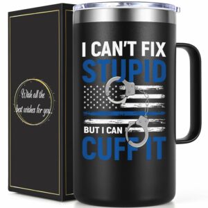 Lifecapido Police Gifts for Men, I Can't Fix Stupid But I Can Cuff It 20oz Coffee Mug, Police Officer Correctional Officer Birthday Christmas Gifts for Men Police Dad Husband...