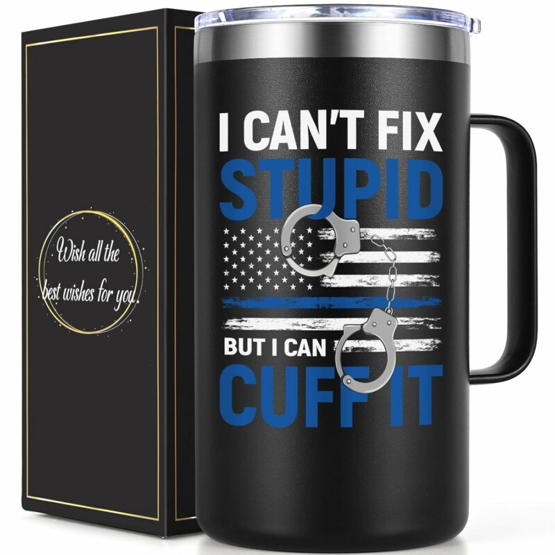Lifecapido Police Gifts for Men, I Can't Fix Stupid But I Can Cuff It 20oz Coffee Mug, Police Officer Correctional Officer Birthday Christmas Gifts for Men Police Dad Husband...