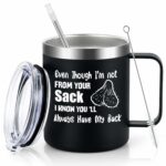 Lifecapido Step Dad Gifts, Even though I'm Not From Your Sack 12 oz Stainless Steel Coffee Mug with Handle, Father's Day Birthday Christmas Gifts for Step Dad Bonus Dad from...