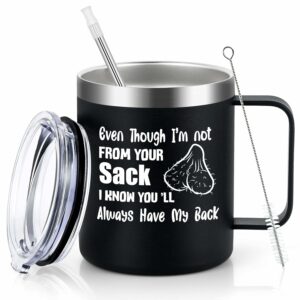 Lifecapido Step Dad Gifts, Even though I'm Not From Your Sack 12 oz Stainless Steel Coffee Mug with Handle, Father's Day Birthday Christmas Gifts for Step Dad Bonus Dad from...