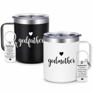 LiqCool Godparents Proposal Gift, Godmother & Godfather Mug Set with Keychain, Godparents Gift for Godmother Godfather, Will You be My Godparents Proposal, Christmas Baptism 12...