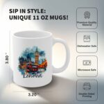 London England Mug for Women Men Ceramic Mugs Tea Coffee Cup with Handle Cute White - 11 oz Funny Novelty Nice Graphic Design Print for Kitchen ID44991