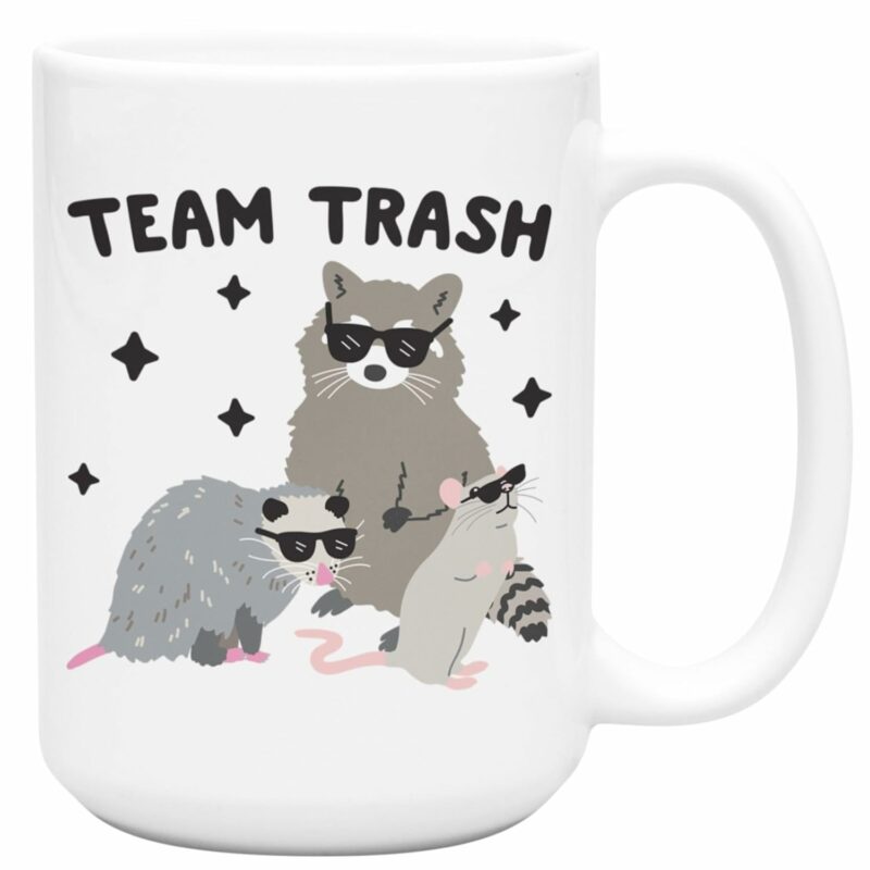 LookHUMAN Team Trash Coffee Mug - Funny Coffee Mugs Adult Humor, Double Sided Print Ceramic Coffee Cups as Raccoon Gifts & Possum Gifts, Dishwasher Safe Novelty Coffee Mugs for...