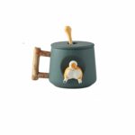 Lovely Couple Cup, Ceramic Mug with Lid&spoon, Novel 3d Chaigou Shape Suitable for Valentine's Day, Mother's Day, Birthday Party, Office Gift (Green Tail), normal, White