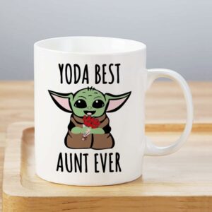 LOZACHE Aunt Gifts from Niece Nephew, BAE Best Aunt Ever Baby Yodas Coffee Mug, Mothers Day Birthday Gifts for Great Aunt Auntie Appreciation Present, 11oz White (Yodas Aunt)