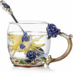 Luka Tech Enamels Butterfly flower Lead-free Glass Coffee Mugs Tea Cup with Steel Spoon, personalised Gifts For Women Wife Mom Friends Birthday Mothers Valentines Day Wedding...