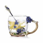 Luka Tech Enamels Butterfly flower Lead-free Glass Coffee Mugs Tea Cup with Steel Spoon, personalised Gifts For Women Wife Mom Friends Birthday Mothers Valentines Day Wedding...