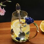 Luka Tech Enamels Butterfly flower Lead-free Glass Coffee Mugs Tea Cup with Steel Spoon, personalised Gifts For Women Wife Mom Friends Birthday Mothers Valentines Day Wedding...