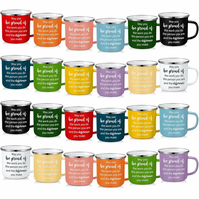 Maxcheck 24 Pcs Thank You Gifts 12 oz Enamel Mugs Bulk Employee Appreciation Gifts Coffee Mugs Bulk Enamel Coffee Mugs with Handle Motivational Enamel Mug Bulk for Coworkers...