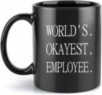 Mecai Funny Employee Mug-Worlds Okayest Employee- Present for Coworker Ceramic Coffee Mugs Boss Gifts Work Appreciation Award(black)