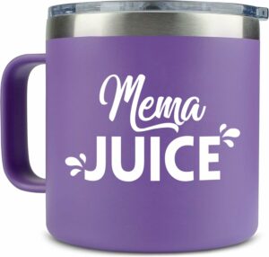 Mema Juice Tumbler 14Oz Insulated Coffee Mug With Handle Travel Cup - Good Idea Gift For Mother's Day - Birthday - Handle Tumbler 14Oz Purple Gift For Mema - New Mema Gifts -...