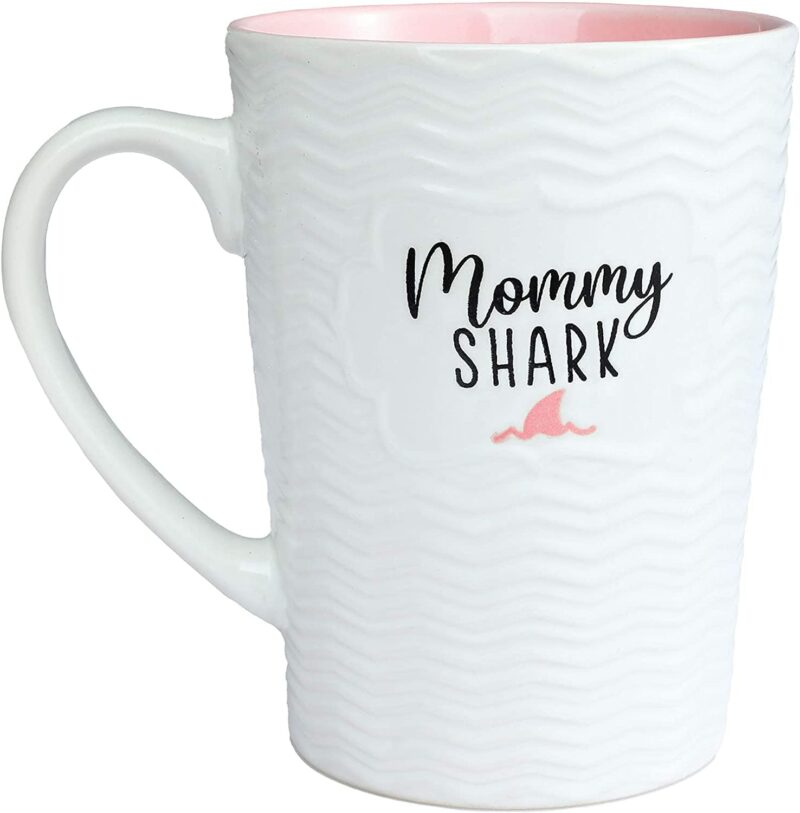 Mommy Shark 16 oz Coffee And Tea Cups,For Mom Mother's Day Valentine's Day/Anniversary/Birthday Ceramic Funny Mugs (Pink)