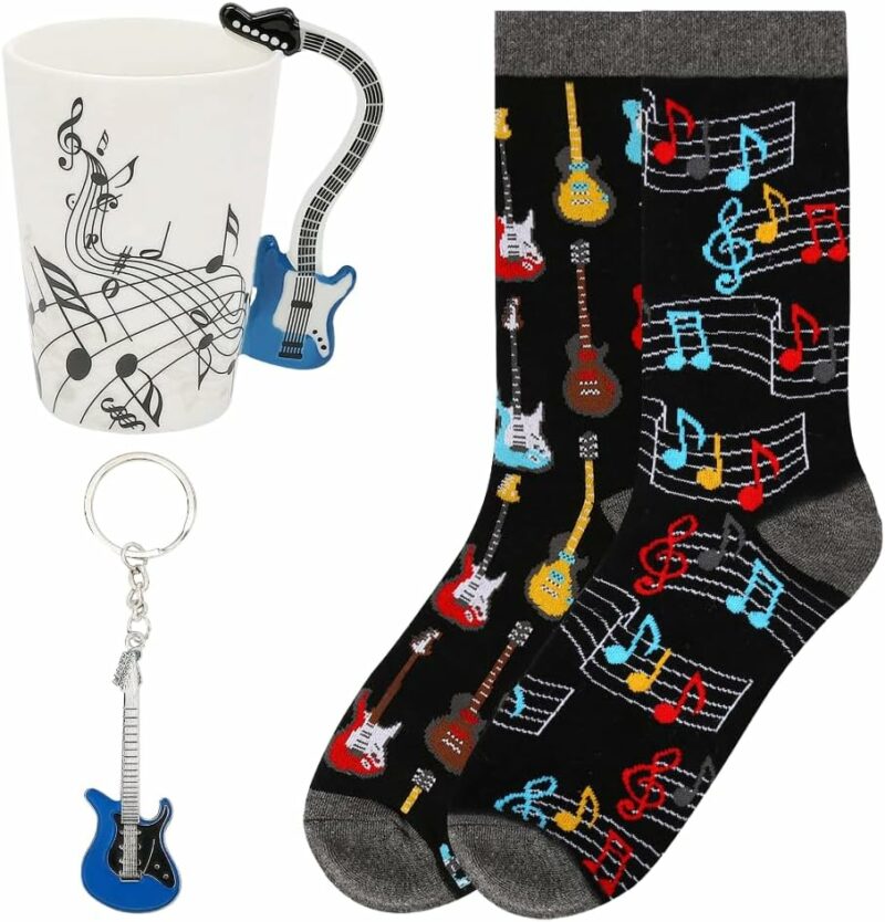 Music Gifts for Men,Gifts for Musicians,Music Lovers Gifts for Men,Guitar Gifts for Men Unique,Blue Guitar Coffee Mugs,Coffee Cups for Guitar Lovers,Guitar Socks,Gifts for...