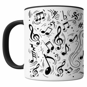Music Mug - Music Notes Pattern - Cool Musician Pianist Guitarist Gift Idea For Mens and Womens White/Black 11oz Ceramic Coffee Mug