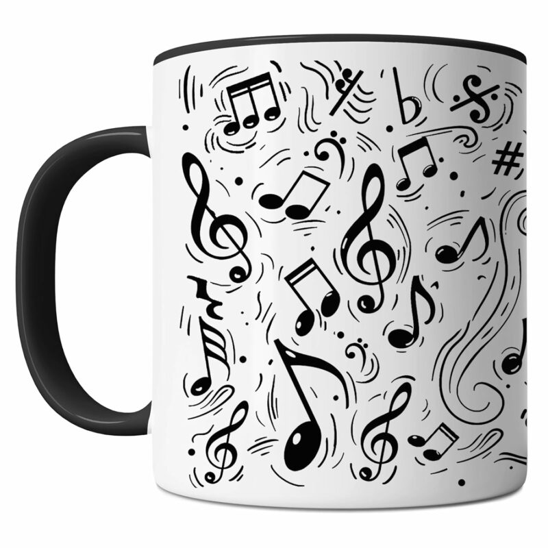 Music Mug - Music Notes Pattern - Cool Musician Pianist Guitarist Gift Idea For Mens and Womens White/Black 11oz Ceramic Coffee Mug