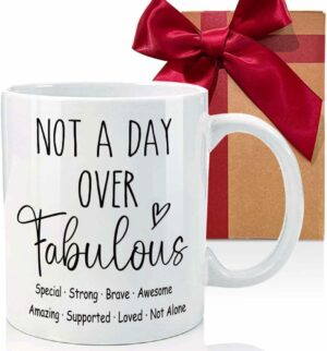 Not A Day Over Fabulous Mug Gifts, Happy Birthday Gift, Unique Birthday Gifts, Inspirational Birthday Gifts for Women, Her, Friends, Coworkers, Wife, Mom, Daughter, Sister, Aunt