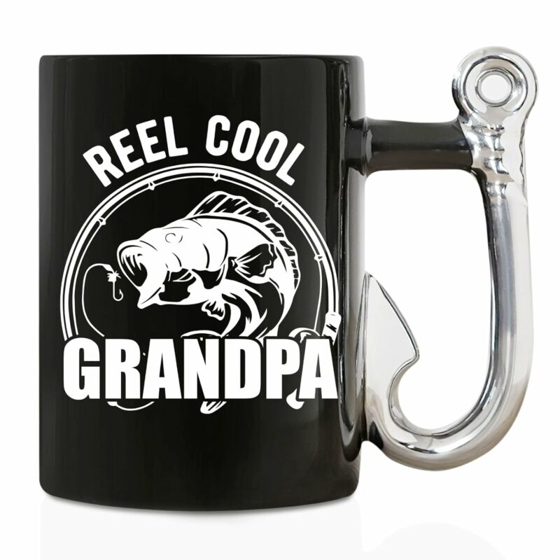 Onebttl Grandpa Gifts Fishing Coffee Mug, Grandfather Gift from Granddaughter and Grandson, 13.5oz/400ml Funny Ceramic Mug for Christmas, Father's Day - Reel Cool Grandpa