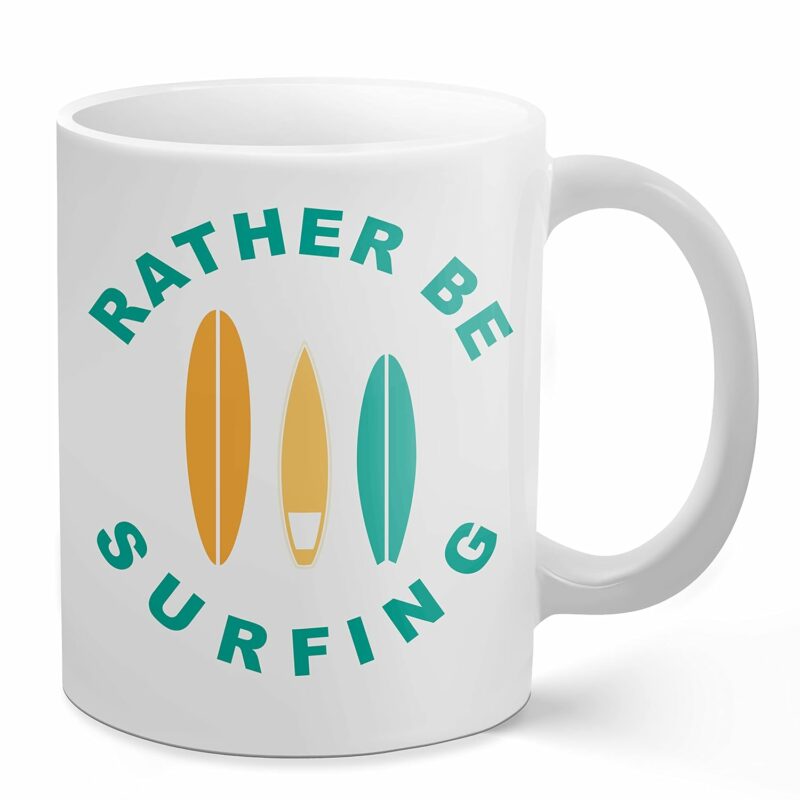 Palm City Products Rather Be Surfing - 11 oz Ceramic Coffee Mug | Great Gift for Surfers