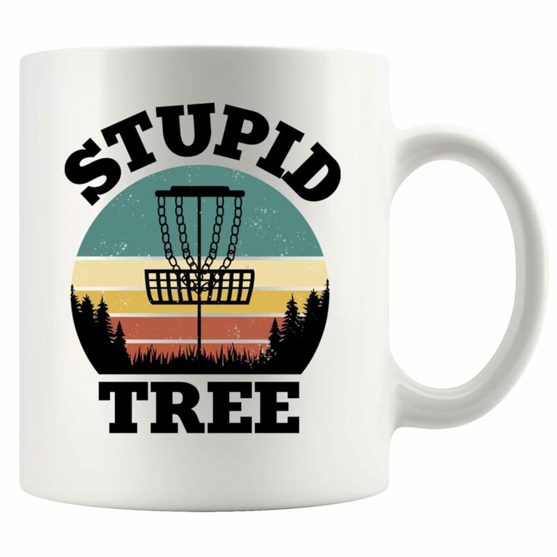 Panvola Stupid Tree Disc Golf Gifts Funny Disc Golf Player Gifts For Dad Mom Grandpa Grandma From Son Daughter Husband Wife Novelty Drinkware Ceramic Mug (White, 11 oz)