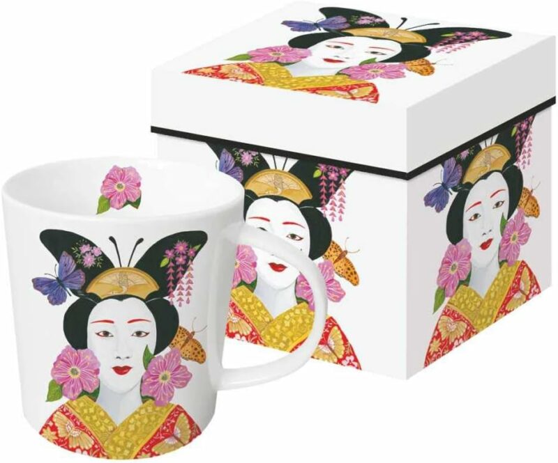 Paperproducts Design Vicki Sawyer Gift-Boxed Mug - Bone China Mugs for Coffee, Tea and Cocoa - 13.5 Ounces - Ron Tanovitz, Madame Butterfly Design