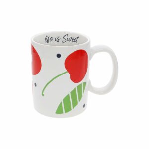 Pavilion - Life Is Sweet - 18 Oz 532 mL Cherries Cherry Tree Novelty Playful Fun Vintage Polka Dot Hot Cold Coffee Mug Tea Cup Big Handle Drinkware
