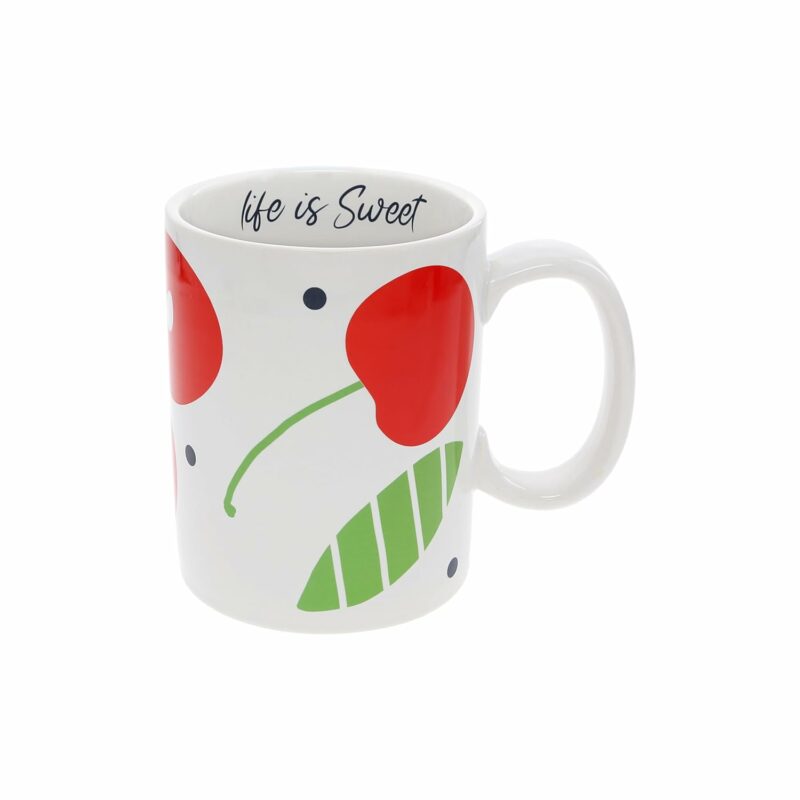 Pavilion - Life Is Sweet - 18 Oz 532 mL Cherries Cherry Tree Novelty Playful Fun Vintage Polka Dot Hot Cold Coffee Mug Tea Cup Big Handle Drinkware