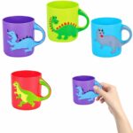 Plastic Dinosaur Mugs, Assorted Colors And Designs, Unique Table Decorations Party Favor (4-Pack)