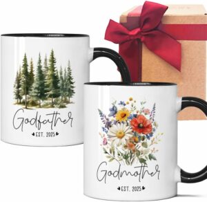 Promoted to Godparents 2025 Mugs Set, 2025 Godparents Proposal Mugs Set, Baptism Gifts for Godparents from Godchild, First Time New Godmother Godfather Gifts, Baby Announcement...