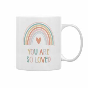 QASHWEY You Are So Loved Rainbow Coffee Mugs Mug, Inspirational Gifts for Women Girls Kids Wife Her Sister Mom Girlfriend, Birthday Gift Double Side Printed Ceramic Mug Cup 11...