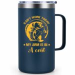 Qtencas Fishing Gifts for Men, I Can't Work Today My Arm is in A Cast, 20oz Insulated Stainless Steel Coffee Mug for Dad Papa Grandpa Fishing Lover on Birthday Father's Day...